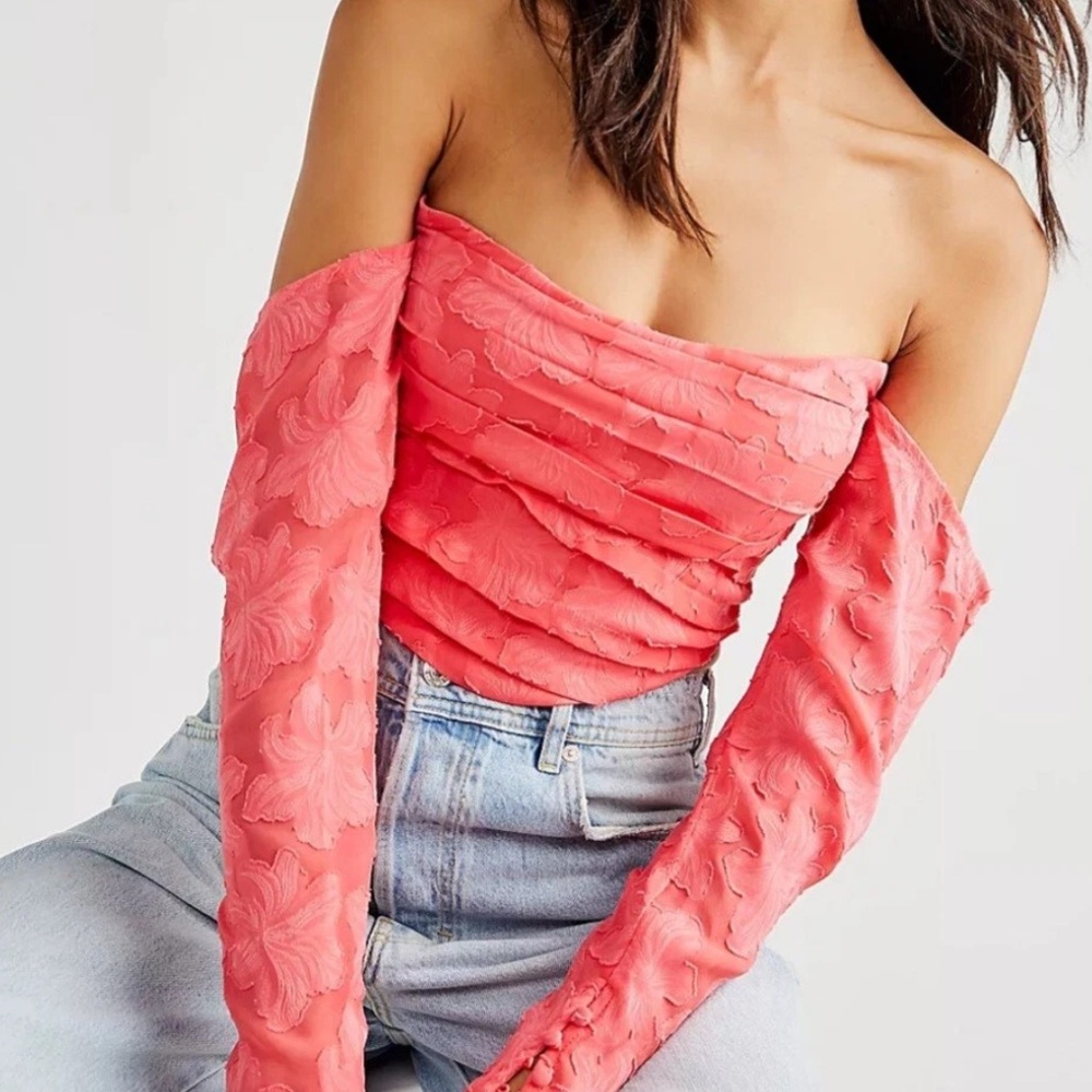 Free People Coral Pink Off-Shoulder Crop Top